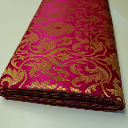 Luxurious Floral Banarasi Brocade Fabric – Premium Indian Gold Metallic Jacquard Woven Material 44" Wide