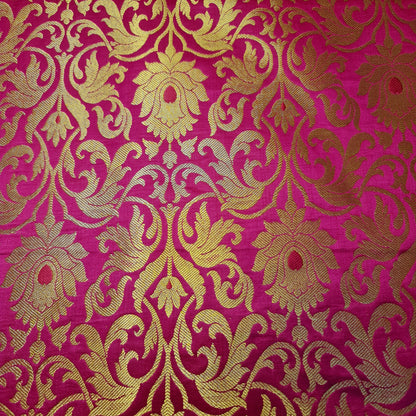 Luxurious Floral Banarasi Brocade Fabric – Premium Indian Gold Metallic Jacquard Woven Material 44" Wide