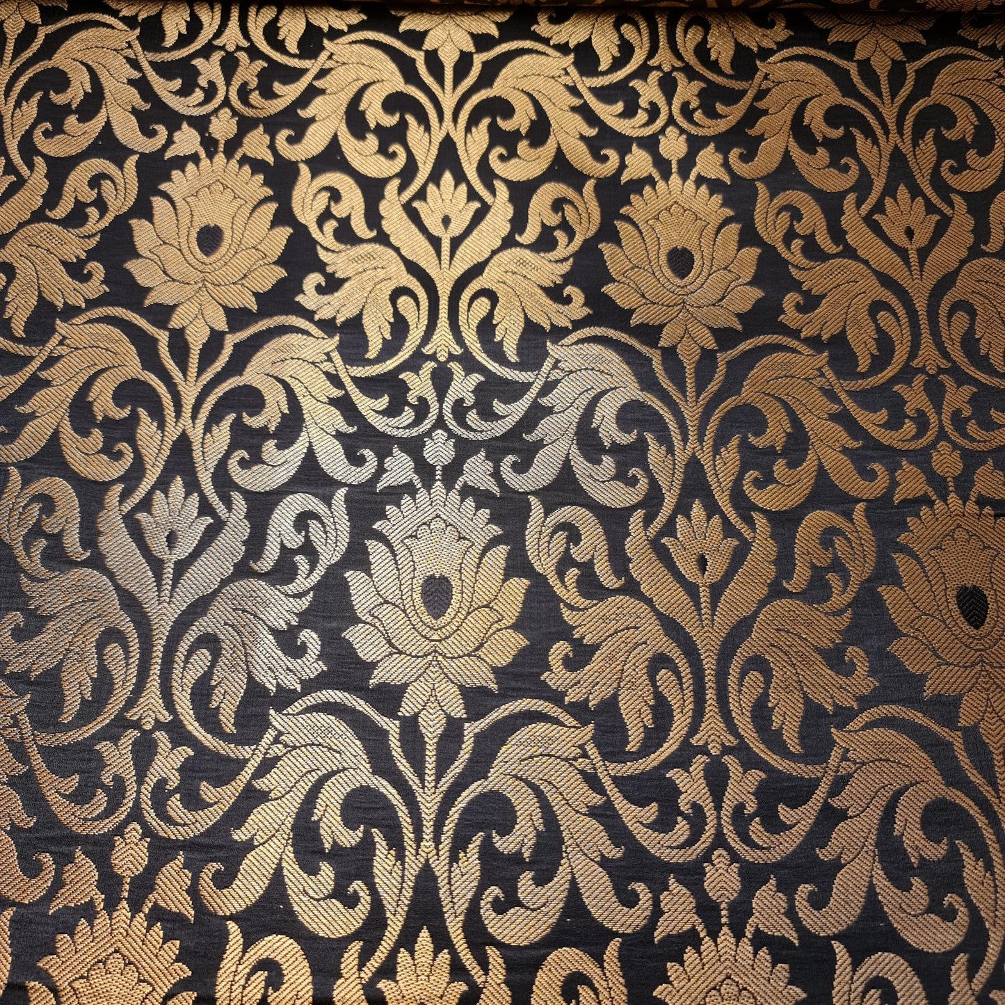 Luxurious Floral Banarasi Brocade Fabric – Premium Indian Gold Metallic Jacquard Woven Material 44" Wide