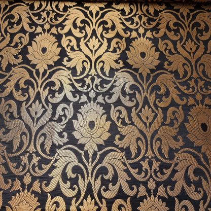 Luxurious Floral Banarasi Brocade Fabric – Premium Indian Gold Metallic Jacquard Woven Material 44" Wide