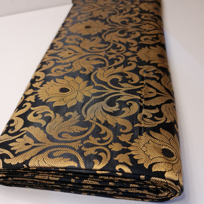 Luxurious Floral Banarasi Brocade Fabric – Premium Indian Gold Metallic Jacquard Woven Material 44" Wide