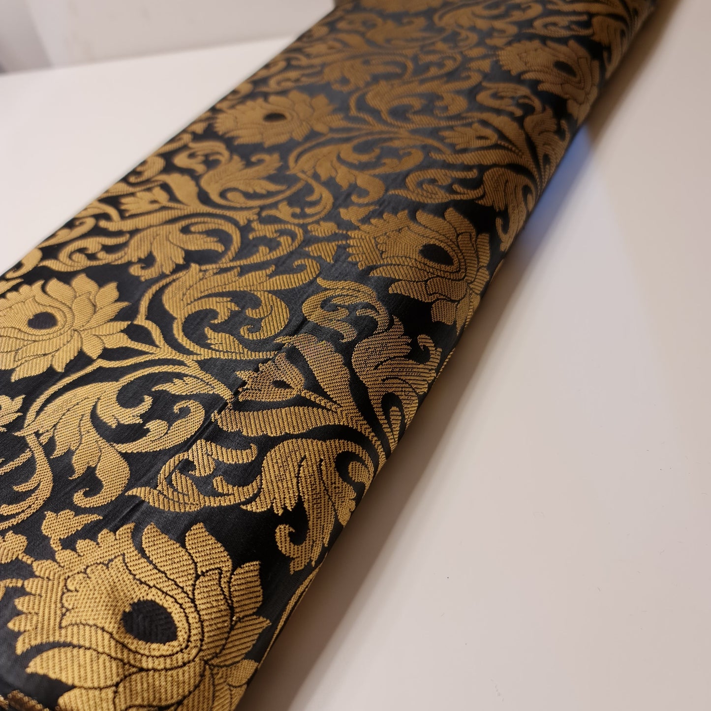 Luxurious Floral Banarasi Brocade Fabric – Premium Indian Gold Metallic Jacquard Woven Material 44" Wide