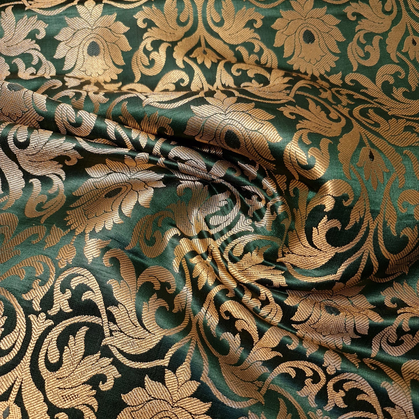 Luxurious Floral Banarasi Brocade Fabric – Premium Indian Gold Metallic Jacquard Woven Material 44" Wide