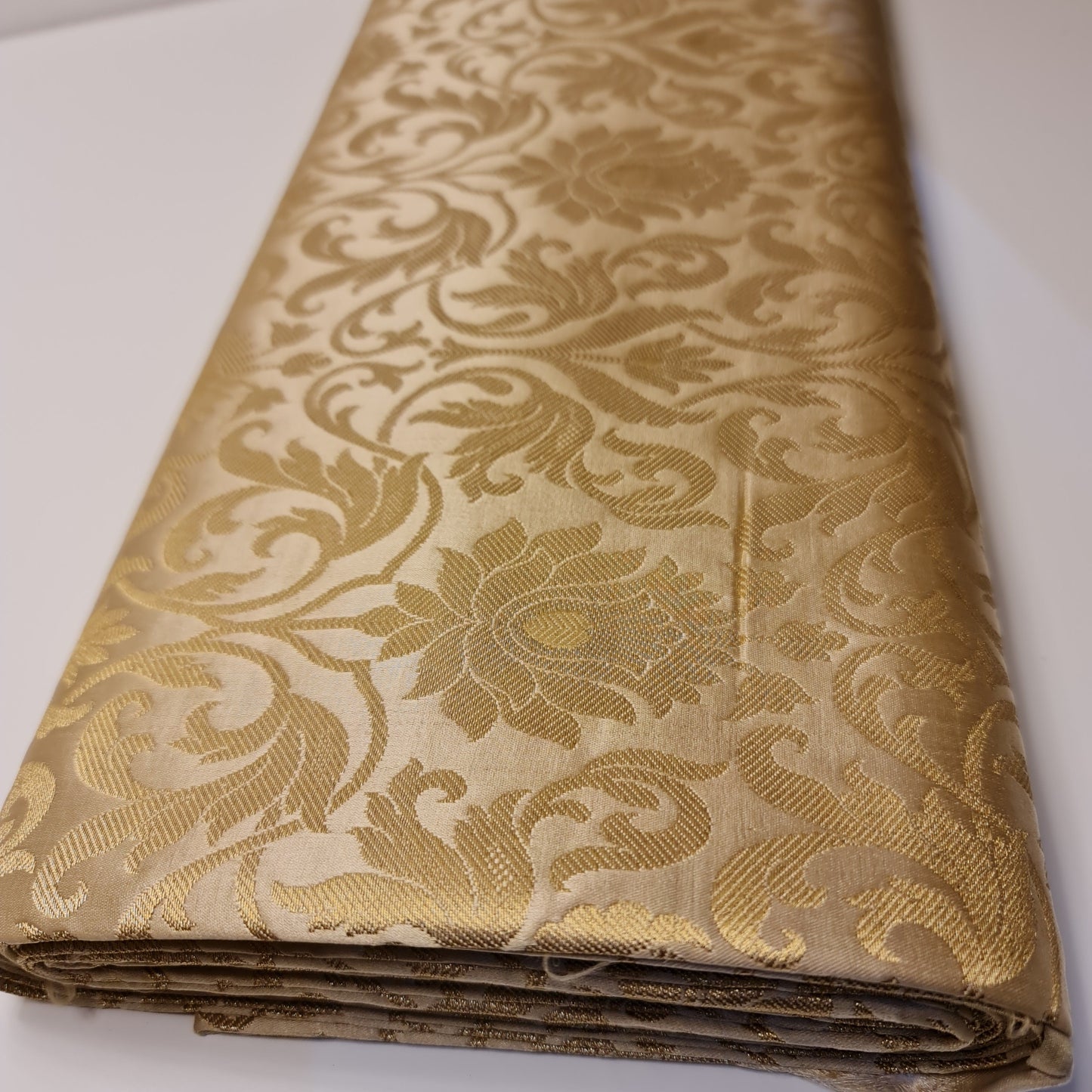 Luxurious Floral Banarasi Brocade Fabric – Premium Indian Gold Metallic Jacquard Woven Material 44" Wide