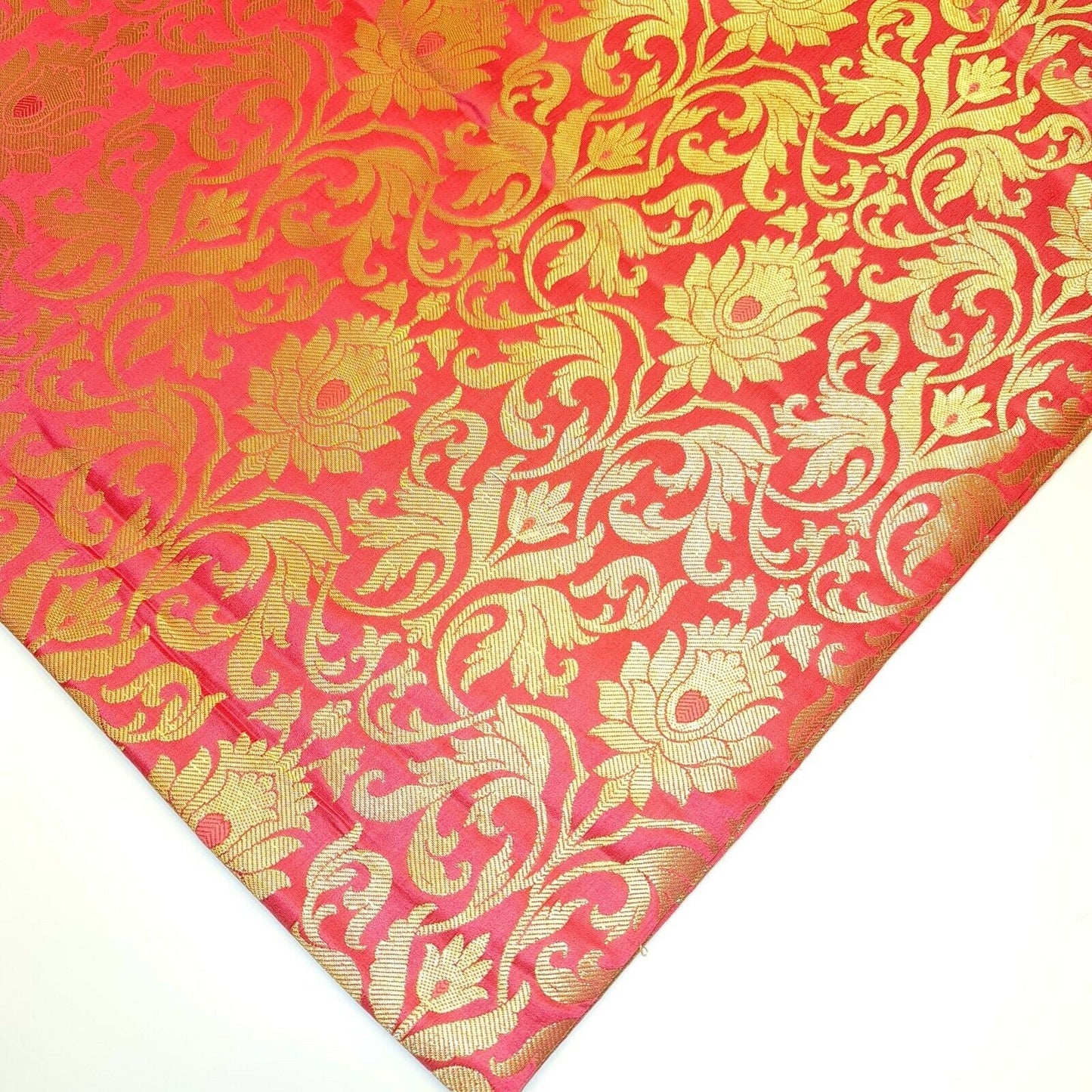 Luxurious Floral Banarasi Brocade Fabric – Premium Indian Gold Metallic Jacquard Woven Material 44" Wide