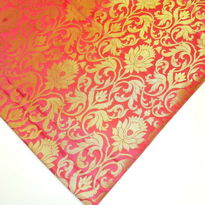 Luxurious Floral Banarasi Brocade Fabric – Premium Indian Gold Metallic Jacquard Woven Material 44" Wide