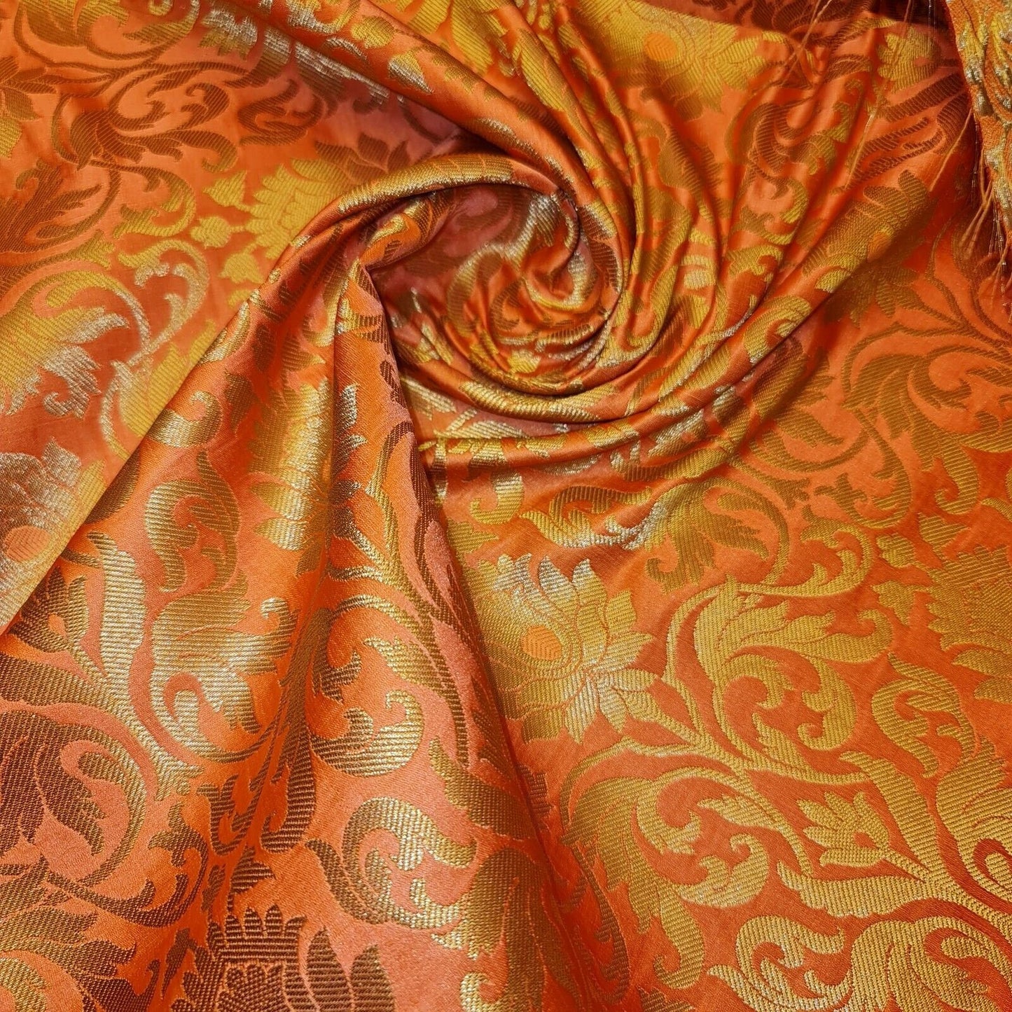 Luxurious Floral Banarasi Brocade Fabric – Premium Indian Gold Metallic Jacquard Woven Material 44" Wide