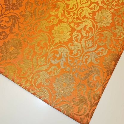 Luxurious Floral Banarasi Brocade Fabric – Premium Indian Gold Metallic Jacquard Woven Material 44" Wide