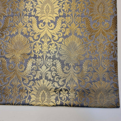 Floral Gold Leaf Damask Banarasi Brocade Fabric – Ornamental Metallic Indian Jacquard 44" Wide