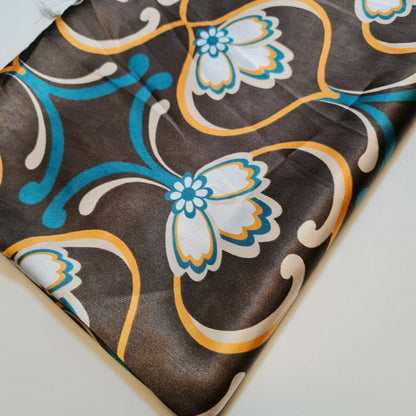 Floral Silk Satin Printed Fabric – 58" Wide Soft Silky Dress & Drape Material by the Metre