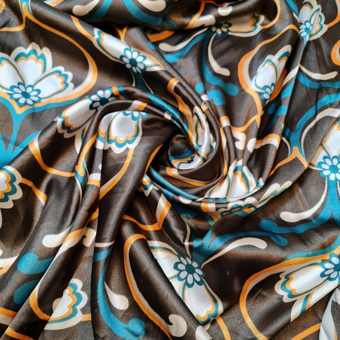 Floral Silk Satin Printed Fabric – 58" Wide Soft Silky Dress & Drape Material by the Metre