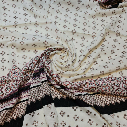 Ivory Panel Print Crepe Fabric – Dress, Drape & Craft Material 58" Wide, Sold by the Meter