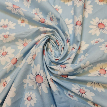 100% Cotton Poplin Daisy Flower Fabric Dress Craft Quilting Costume Material 58" By The Meter (Print -5)