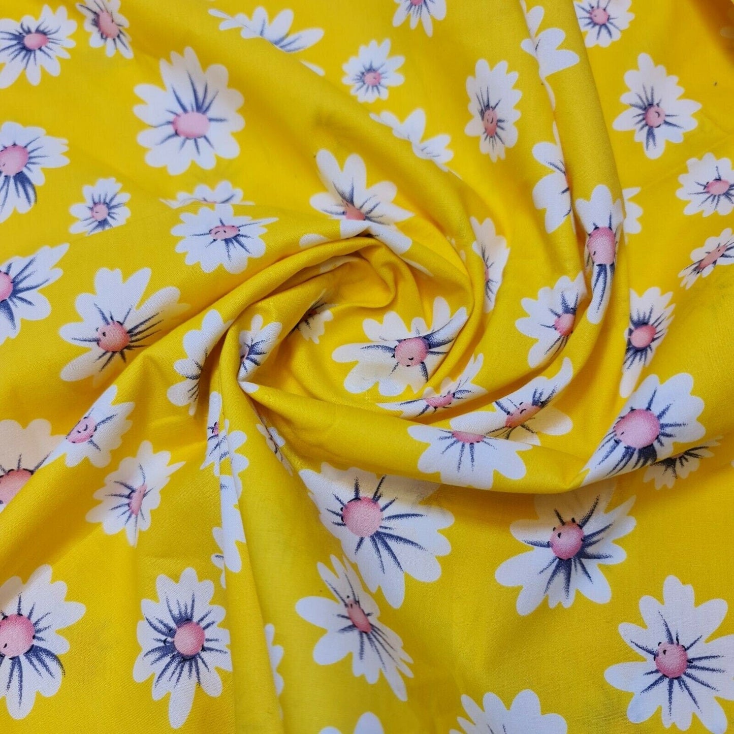 100% Cotton Poplin Daisy Flower Fabric Dress Craft Quilting Costume Material 58" By The Meter (Print -5)