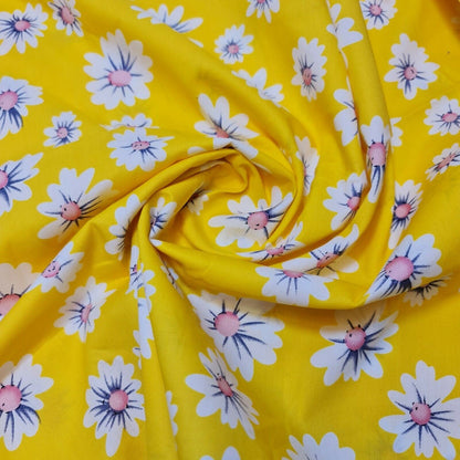 100% Cotton Poplin Daisy Flower Fabric Dress Craft Quilting Costume Material 58" By The Meter (Print -5)