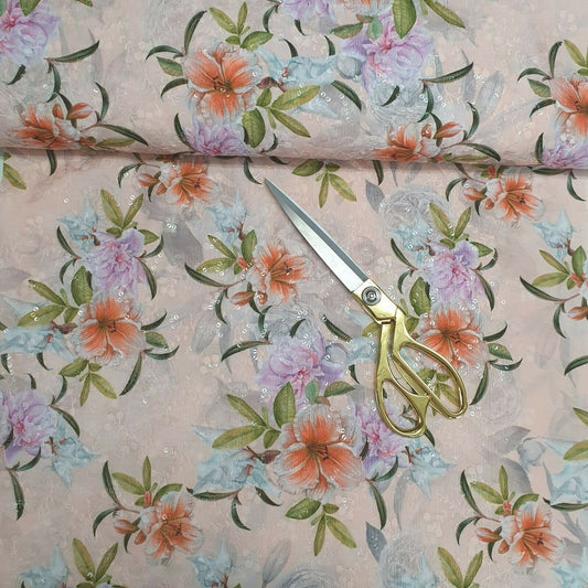 Cotton Digital Print Brodrie Anglaise Embroidery Dressmaking Fabric 44"