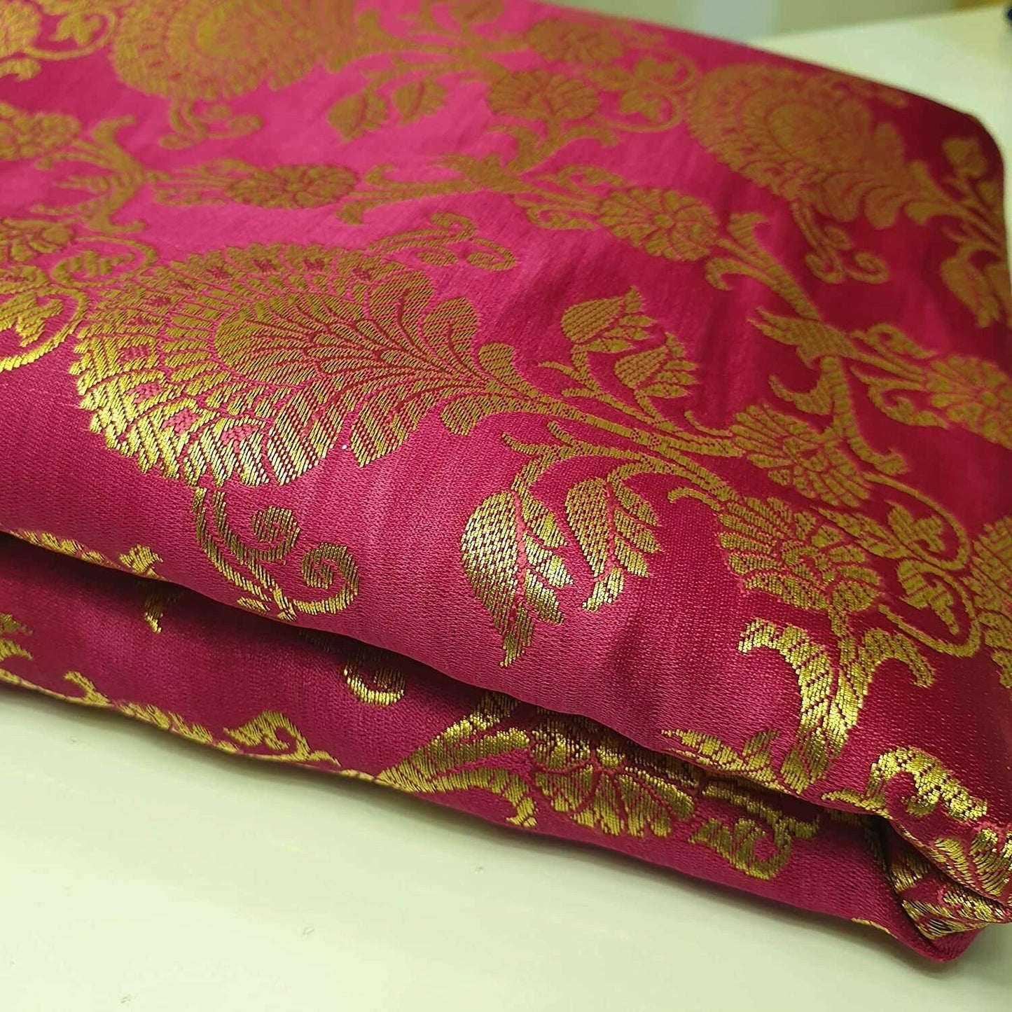 Regal Floral Pattern Indian Banarasi Brocade Fabric – 44" Wide Premium Jacquard Dress & Craft Material