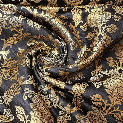 Regal Floral Pattern Indian Banarasi Brocade Fabric – 44" Wide Premium Jacquard Dress & Craft Material