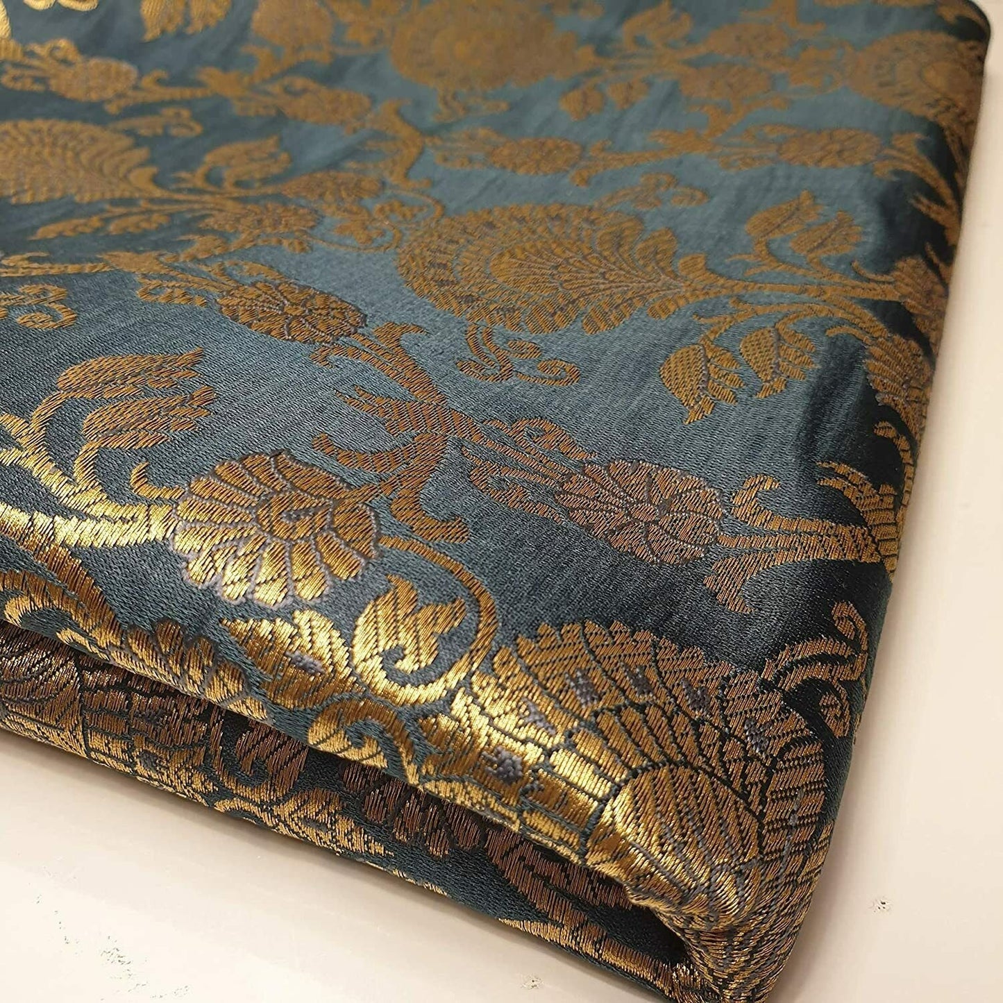 Regal Floral Pattern Indian Banarasi Brocade Fabric – 44" Wide Premium Jacquard Dress & Craft Material