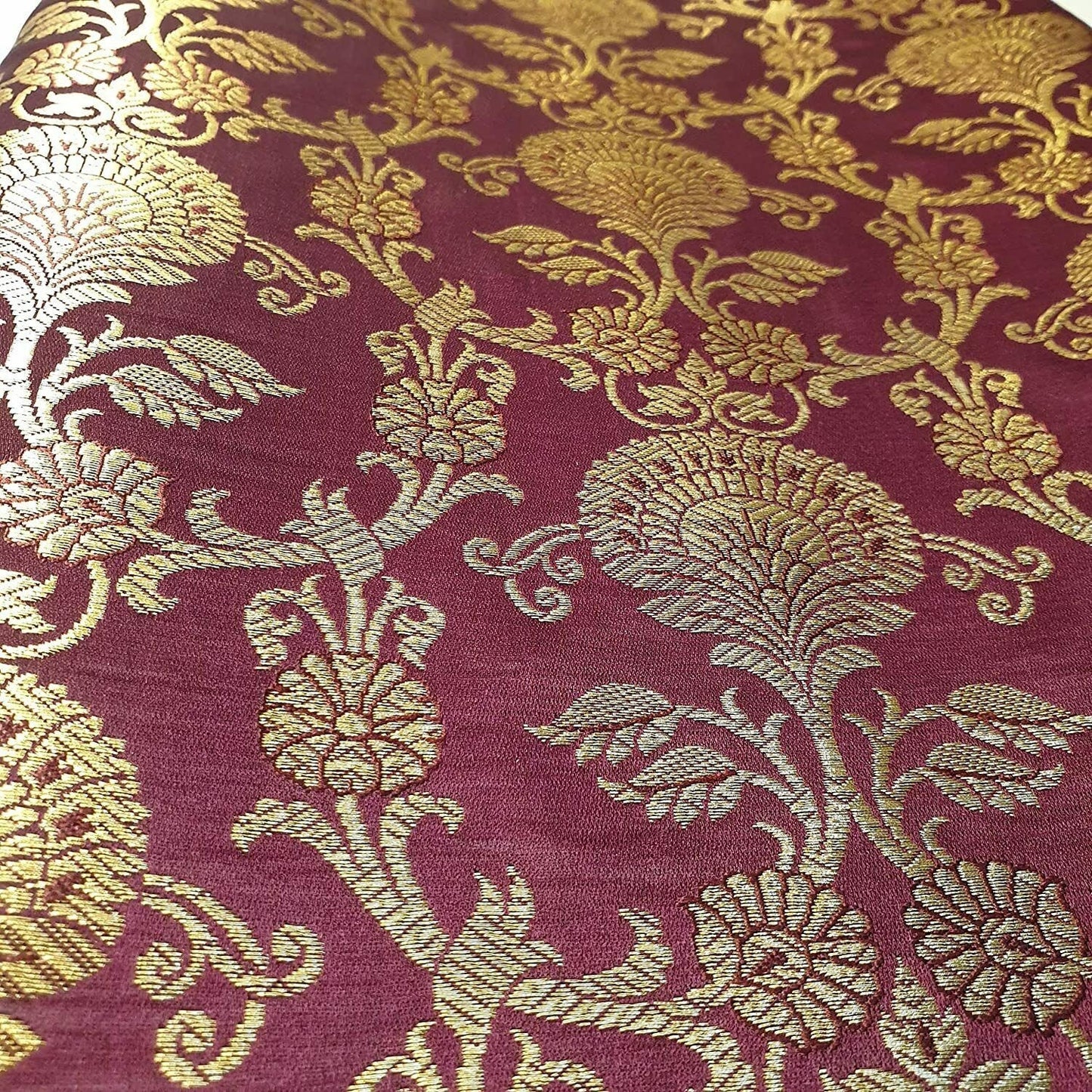 Regal Floral Pattern Indian Banarasi Brocade Fabric – 44" Wide Premium Jacquard Dress & Craft Material