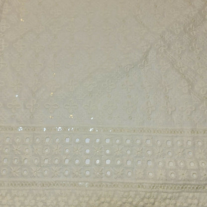 Broderie Anglaise Soft Flower Embroidery 100% Cotton Dress Craft Fabric 44" (Cream- 3)
