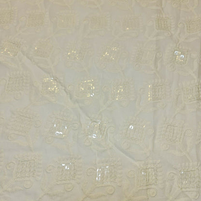 Broderie Anglaise Soft Flower Embroidery 100% Cotton Dress Craft Fabric 44" (Cream- 6)