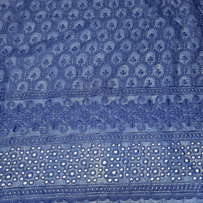Broderie Anglaise Soft Flower Embroidery 100% Cotton Dress Craft Fabric 44" (Navy-1)