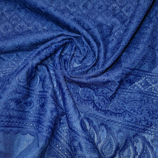 Broderie Anglaise Soft Flower Embroidery 100% Cotton Dress Craft Fabric 44" (Navy-2)