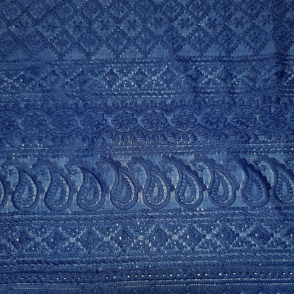 Broderie Anglaise Soft Flower Embroidery 100% Cotton Dress Craft Fabric 44" (Navy-2)