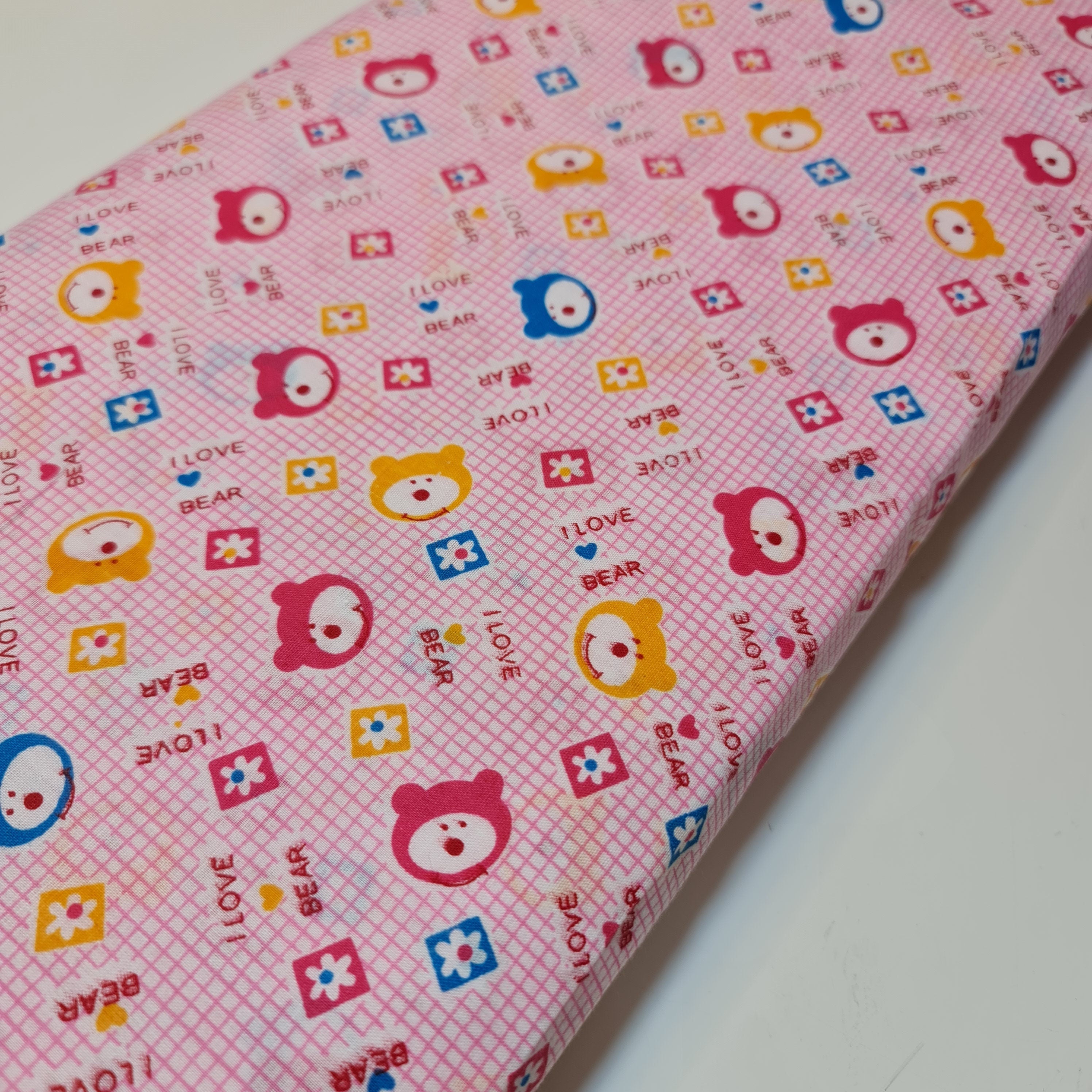 Kids Print 100% Cotton Poplin Fabric Bear Print Small Check Base (44