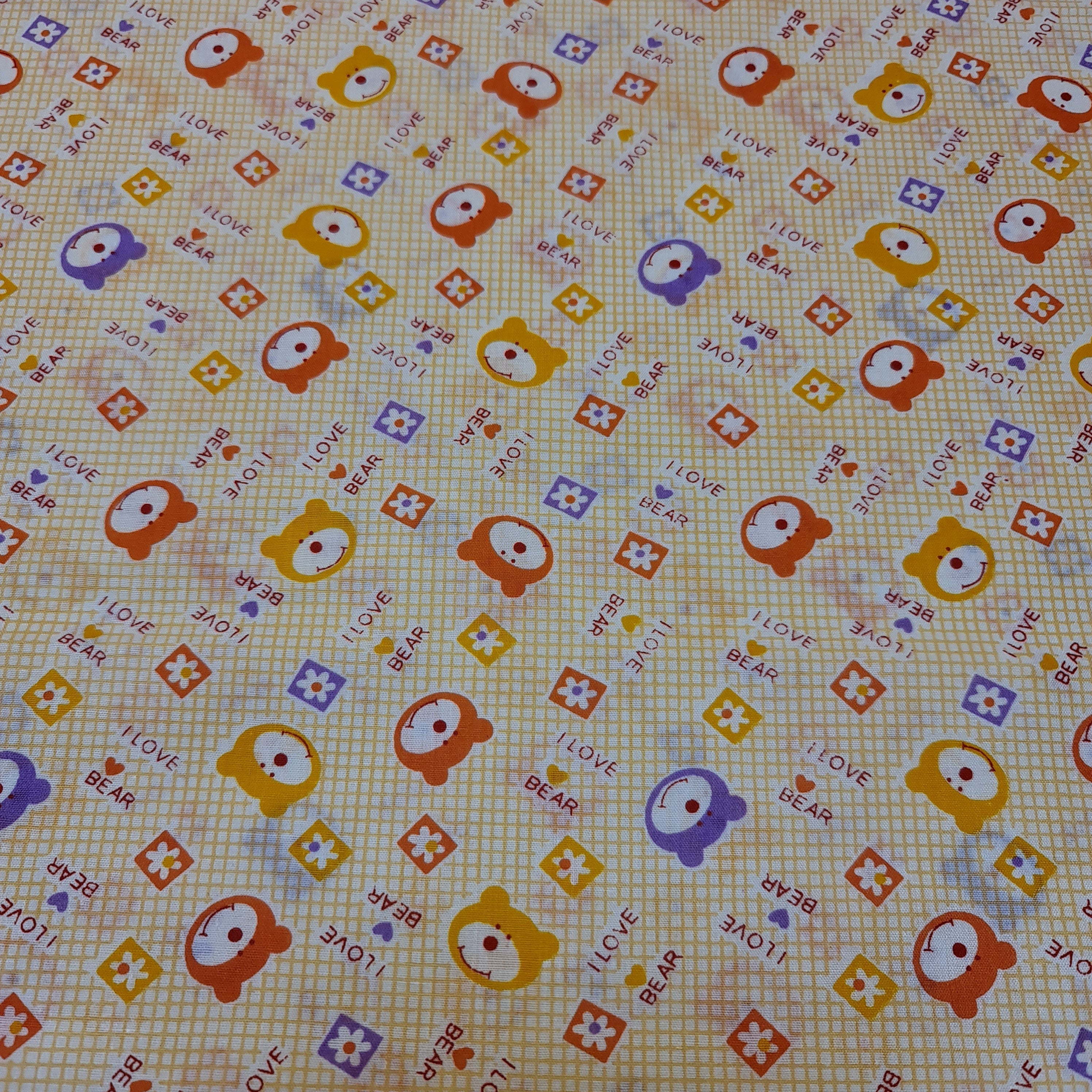 Kids Print 100% Cotton Poplin Fabric Bear Print Small Check Base (44