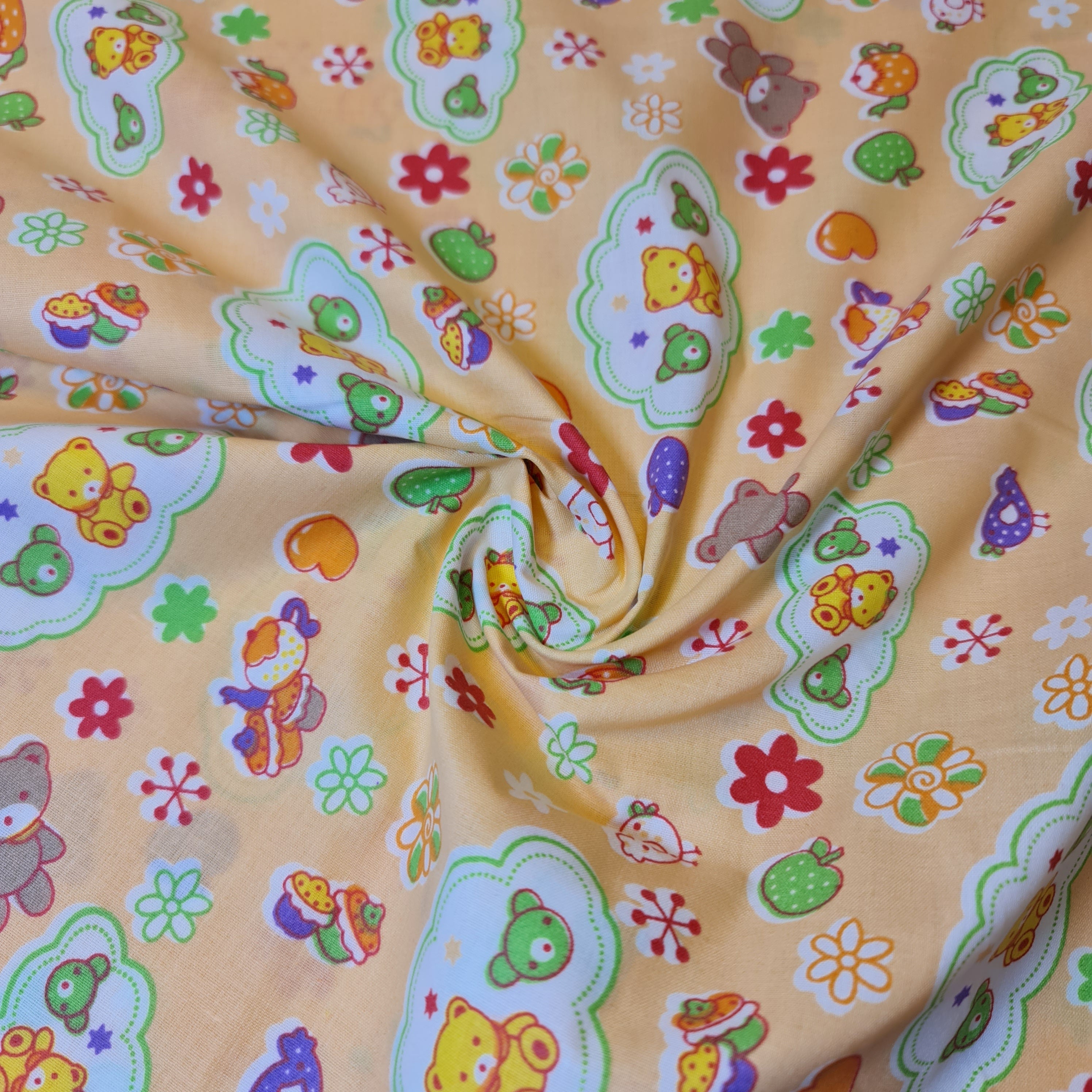 Kids Print 100% Cotton Poplin Fabric Floral Teddy Print Summer Dress (44