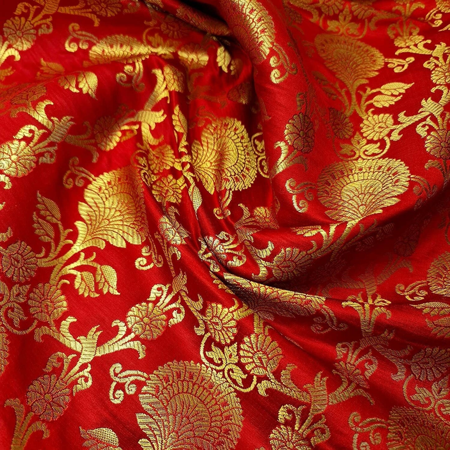 Regal Floral Pattern Indian Banarasi Brocade Fabric – 44" Wide Premium Jacquard Dress & Craft Material