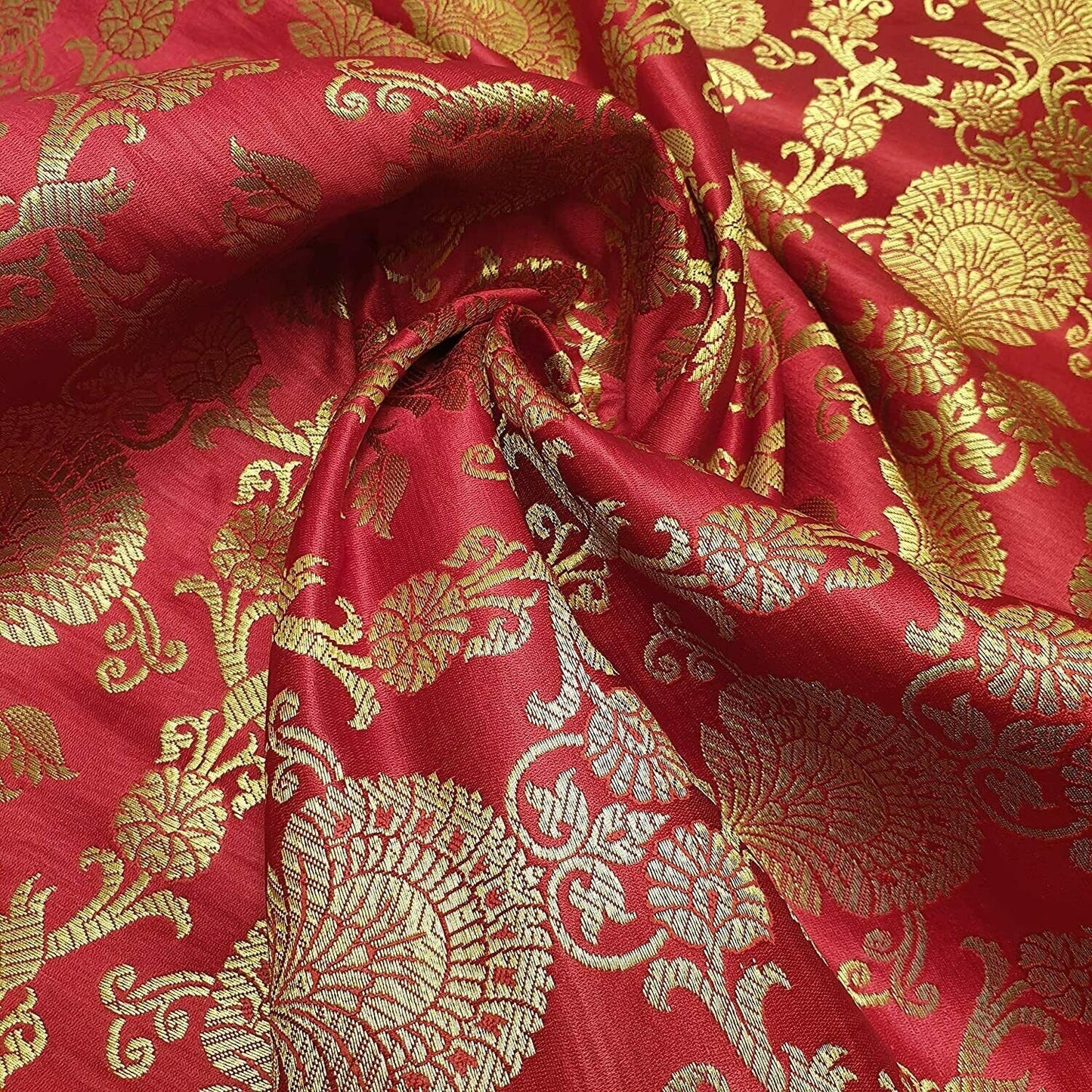 Regal Floral Pattern Indian Banarasi Brocade Fabric – 44" Wide Premium Jacquard Dress & Craft Material
