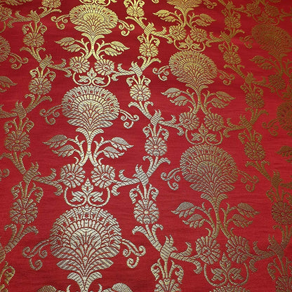 Regal Floral Pattern Indian Banarasi Brocade Fabric – 44" Wide Premium Jacquard Dress & Craft Material