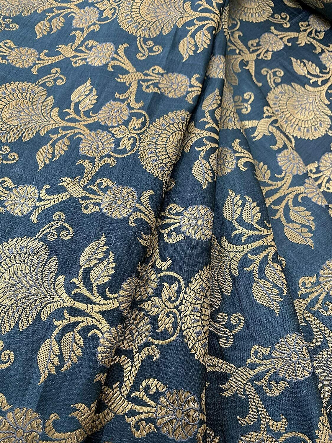 Regal Floral Pattern Indian Banarasi Brocade Fabric – 44" Wide Premium Jacquard Dress & Craft Material