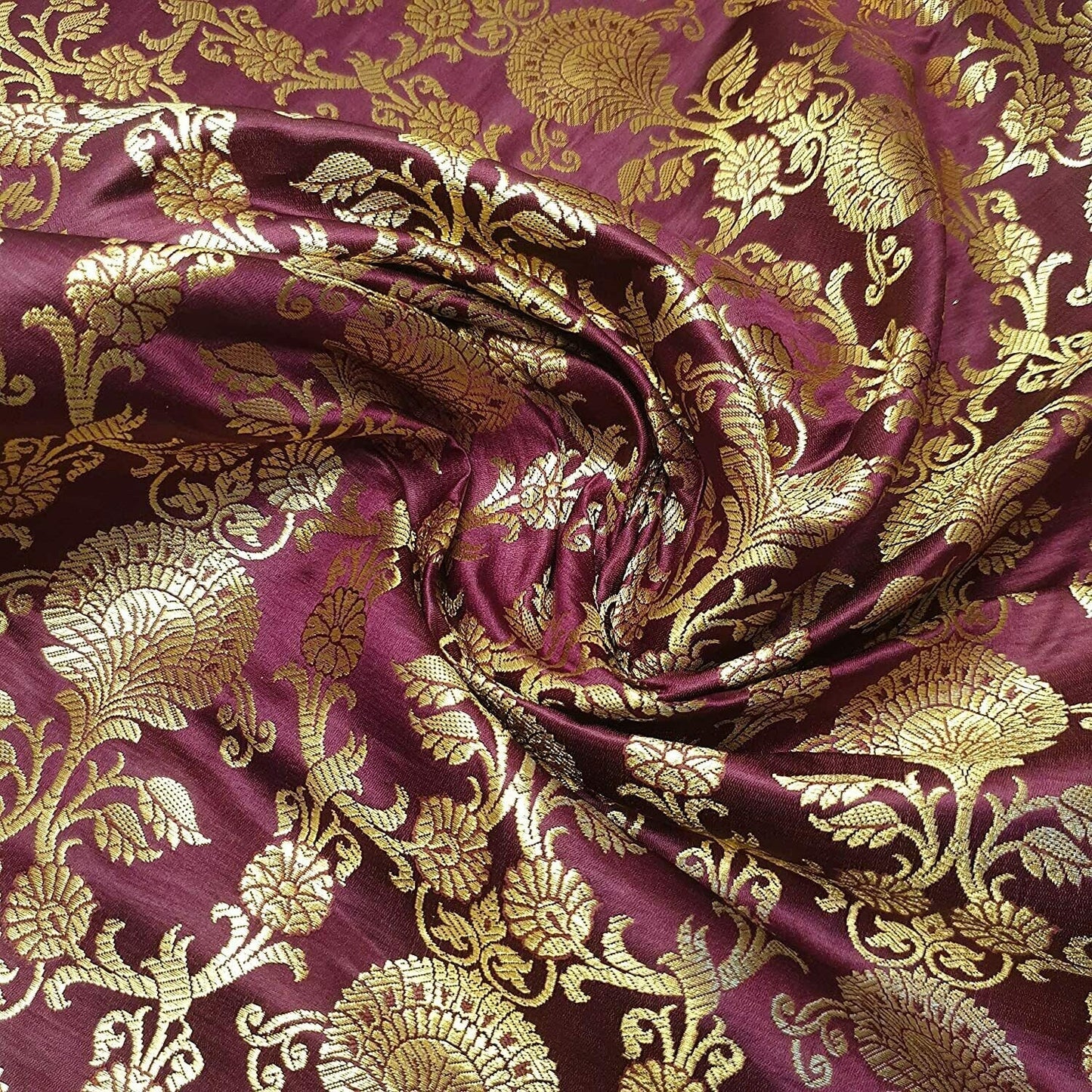 Regal Floral Pattern Indian Banarasi Brocade Fabric – 44" Wide Premium Jacquard Dress & Craft Material