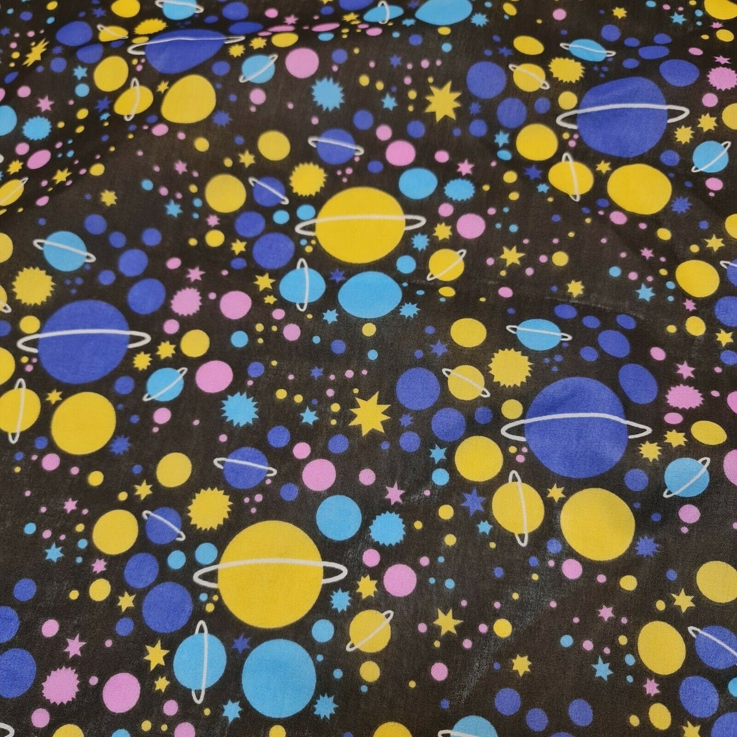 Universe Galaxy Print Polycotton Fabric – 44" Wide Black Base Stars & Planets Kids Dress & Craft Material
