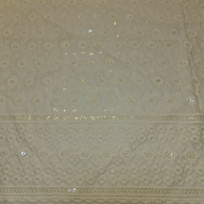 Broderie Anglaise Soft Flower Embroidery 100% Cotton Dress Craft Fabric 44" (Cream- 4)
