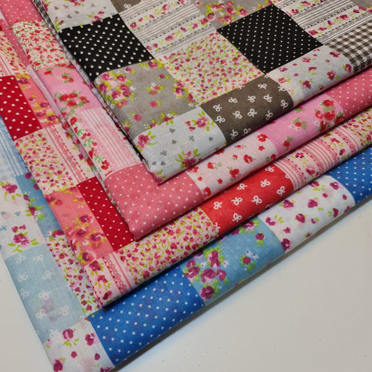 Floral, Gingham & Spot Patchwork Polycotton Fabric – 44" Wide Craft, Quilting & Dress Material by the Metre