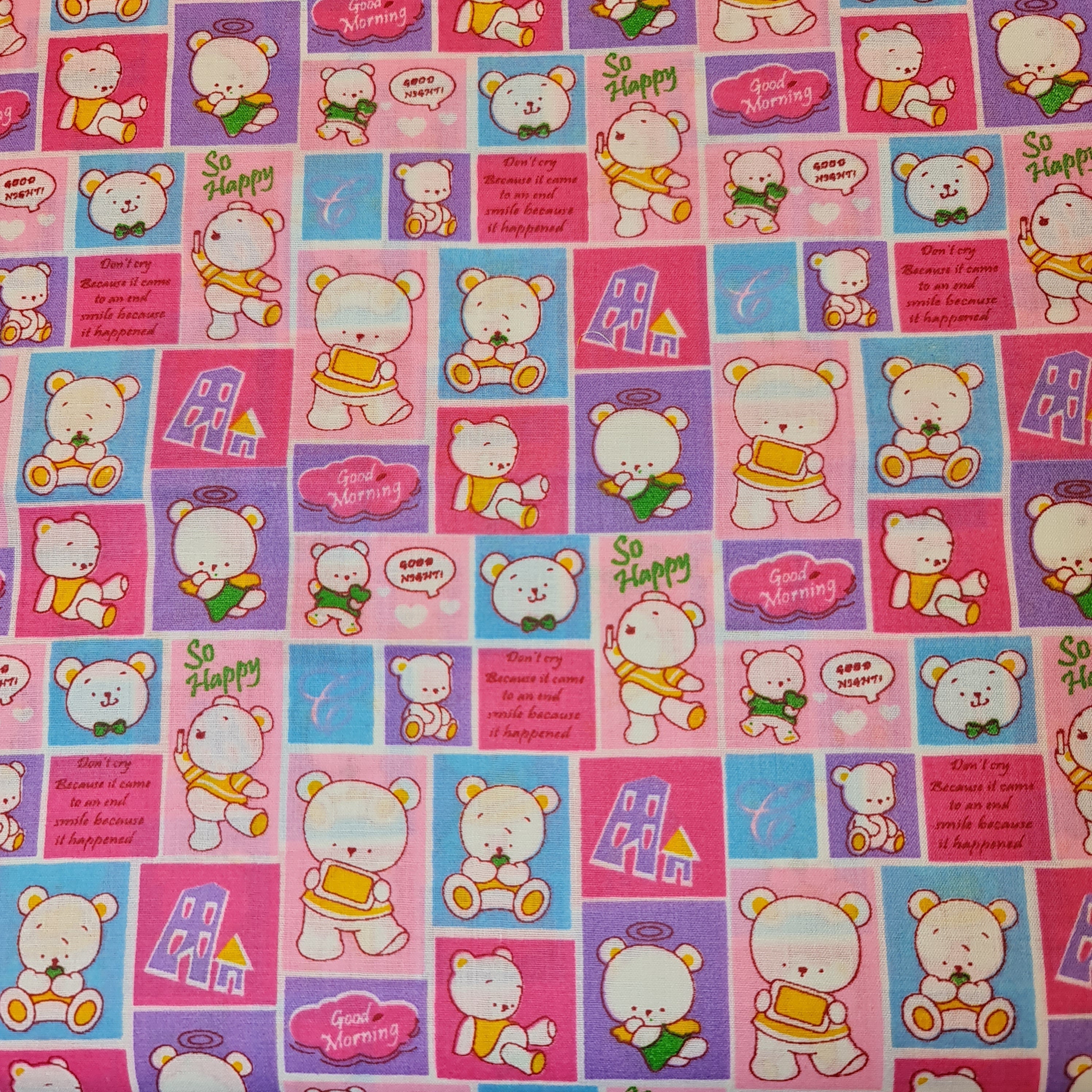 Kids Print 100% Cotton Poplin Fabric Teddy Check Print Summer (44