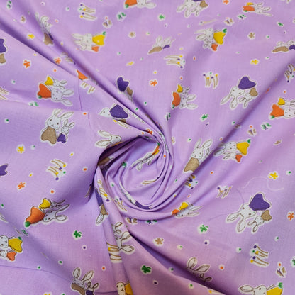Kids Print 100% Cotton Poplin Fabric – Rabbit Print, 44" Wide Soft Dressmaking & Craft Material by the Meter