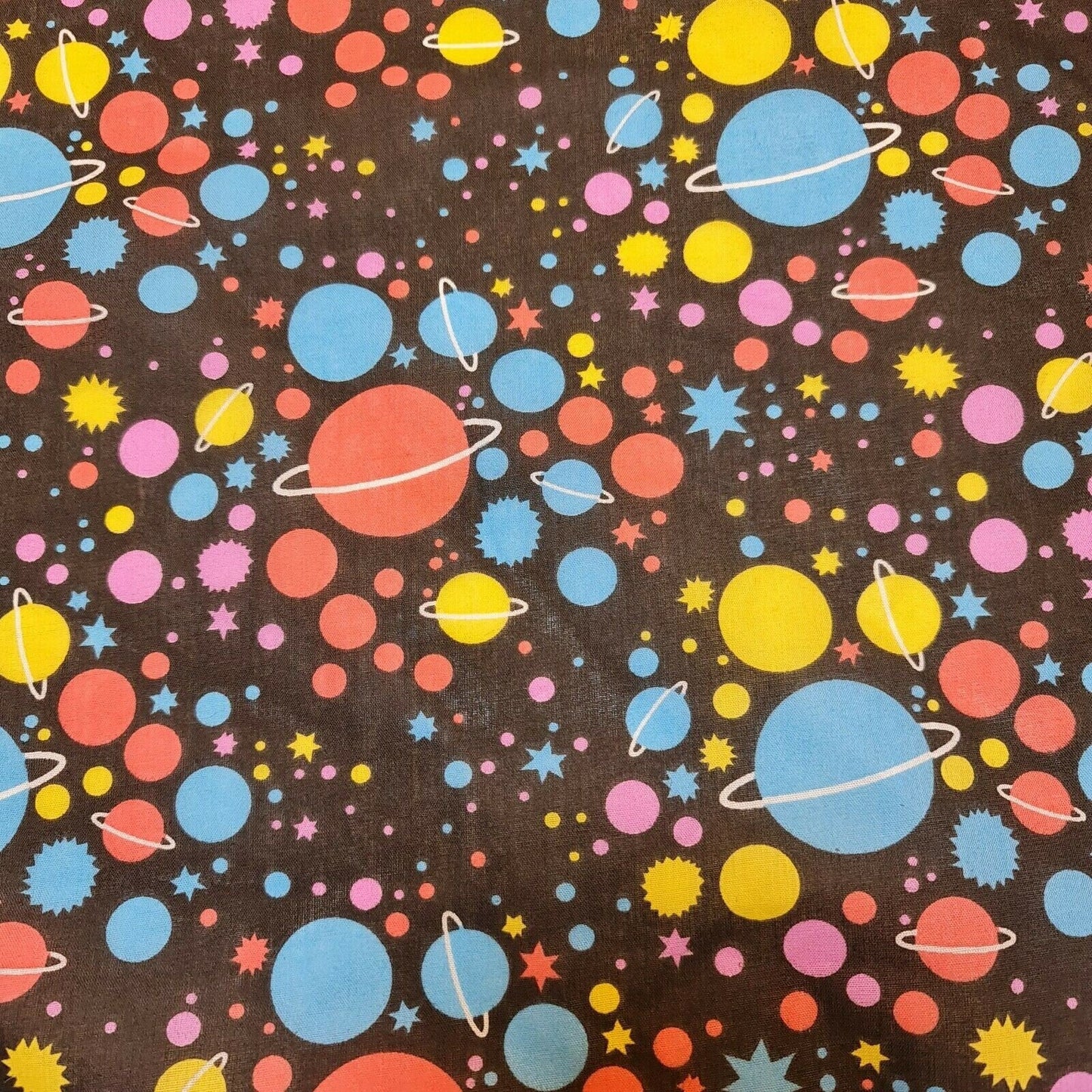 Universe Galaxy Print Polycotton Fabric – 44" Wide Black Base Stars & Planets Kids Dress & Craft Material