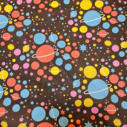 Universe Galaxy Print Polycotton Fabric – 44" Wide Black Base Stars & Planets Kids Dress & Craft Material