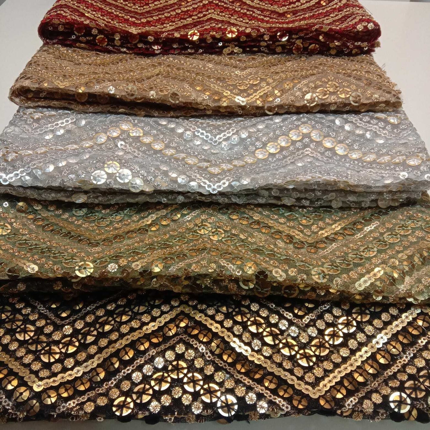 Sabyasachi Non-Stretch Net Mesh Fabric – 44" Wide Sequin Embellished Dress & Craft Material