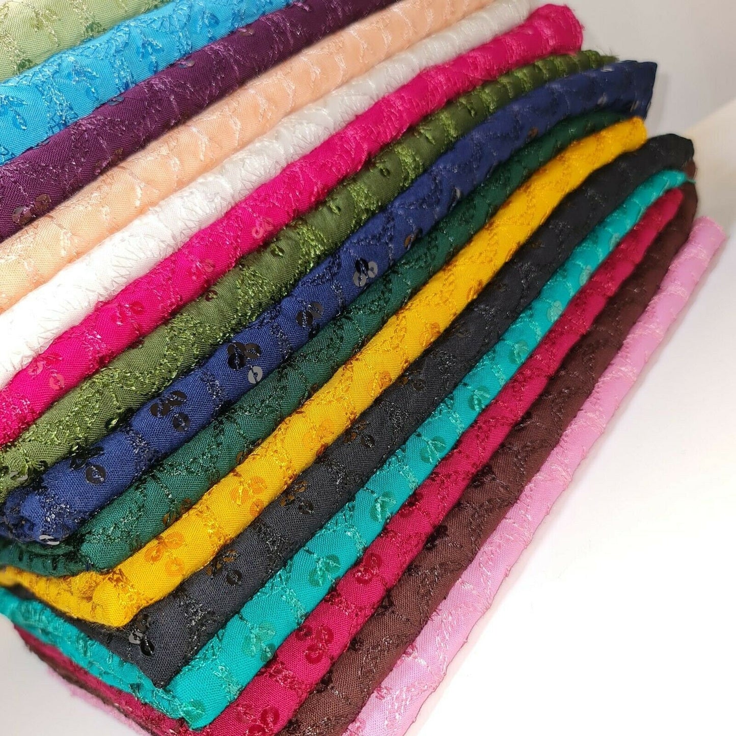 Broderie Anglaise Sequin Embroidery Viscose Fabric – 44" Wide Soft Dressmaking & Craft Material