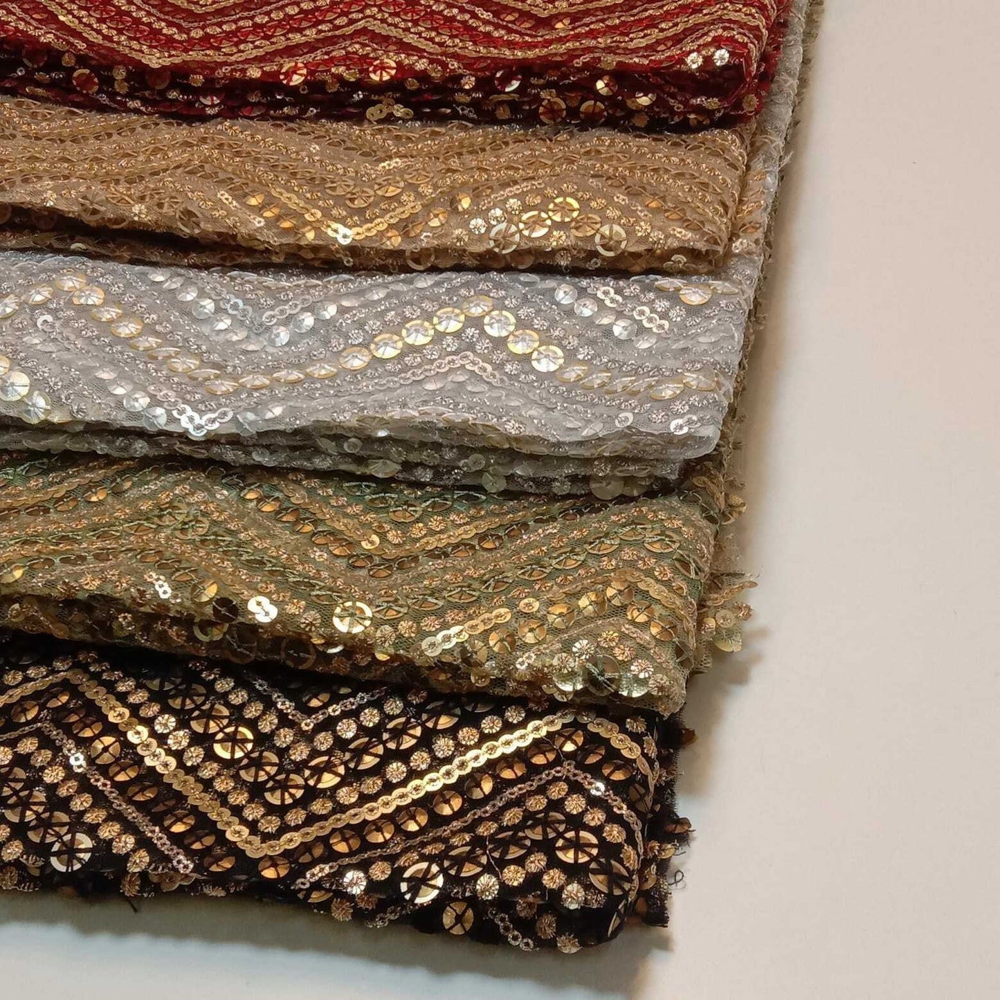 Sabyasachi Non-Stretch Net Mesh Fabric – 44" Wide Sequin Embellished Dress & Craft Material