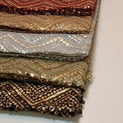 Sabyasachi Non-Stretch Net Mesh Fabric – 44" Wide Sequin Embellished Dress & Craft Material