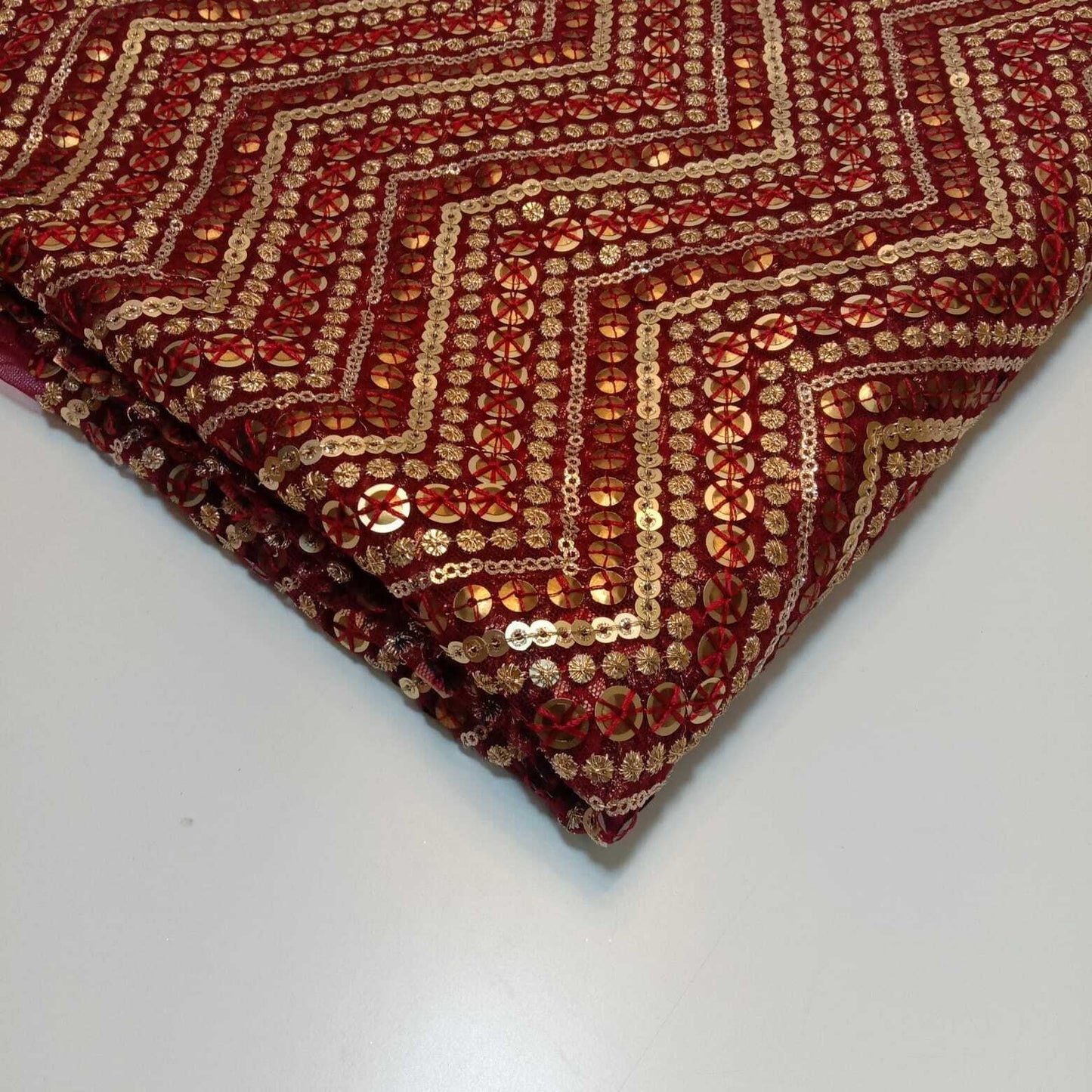 Sabyasachi Non-Stretch Net Mesh Fabric – 44" Wide Sequin Embellished Dress & Craft Material