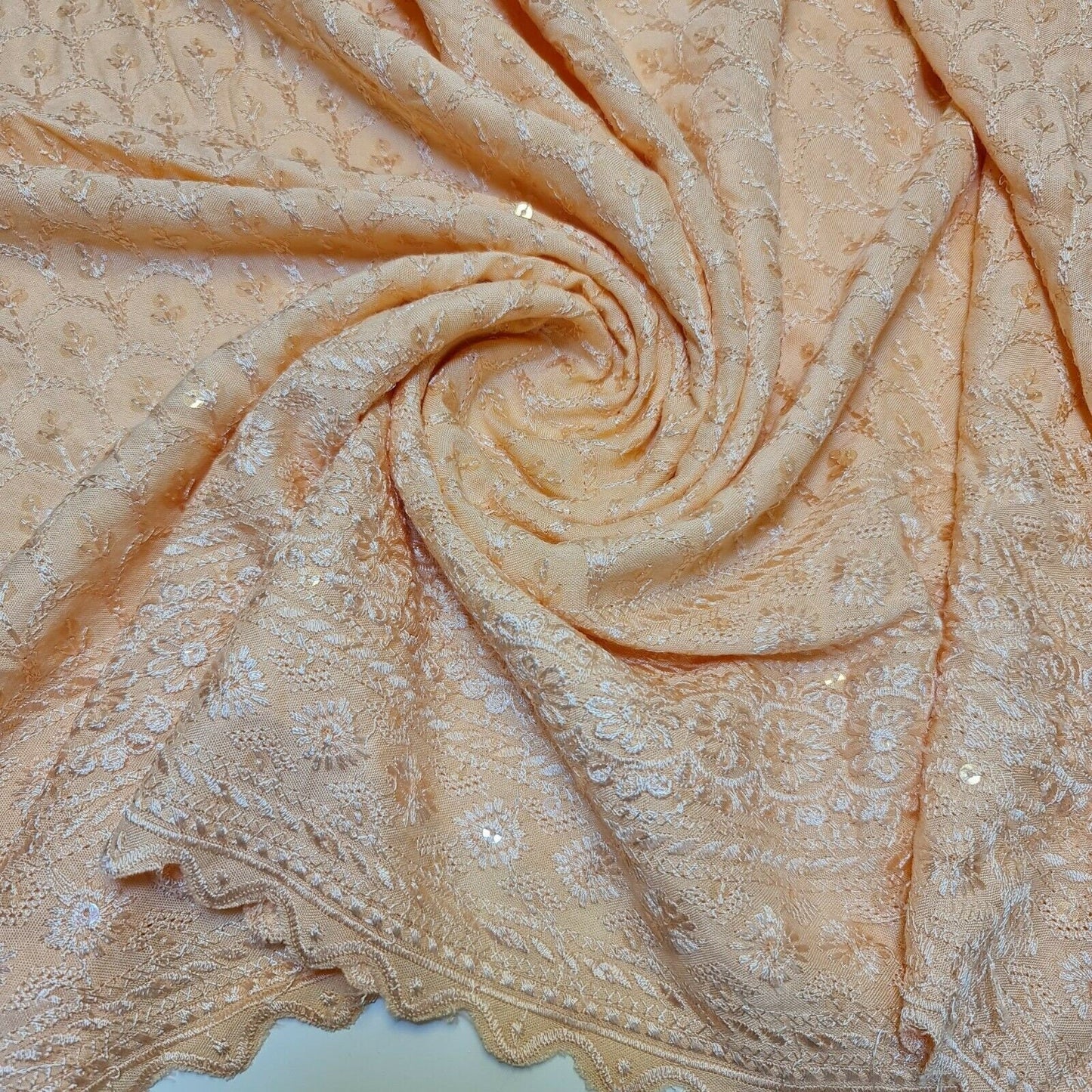 Broderie Anglaise Sequin Embroidery Viscose Fabric – 44" Wide Soft Dressmaking & Craft Material